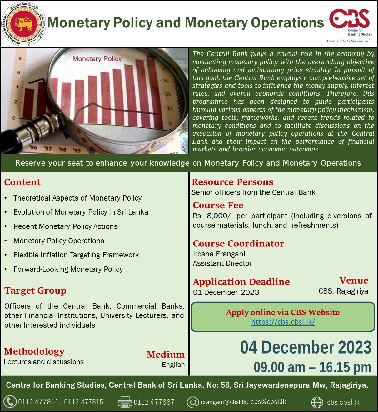 Monetary Policy and Monetary Operations - 04 December 2023