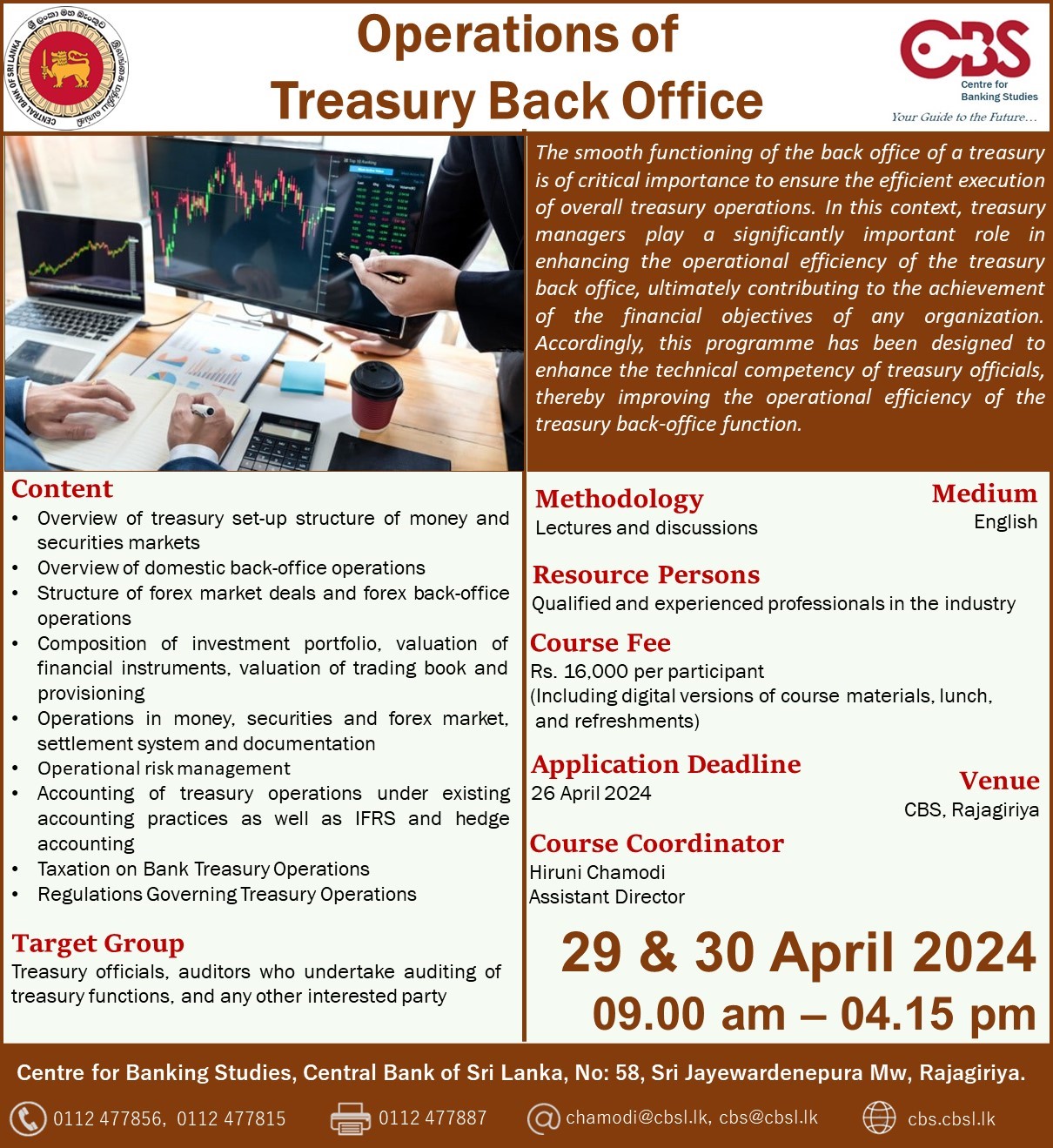 Programme on Operations of Treasury Back Office 29 & 30 April 2024