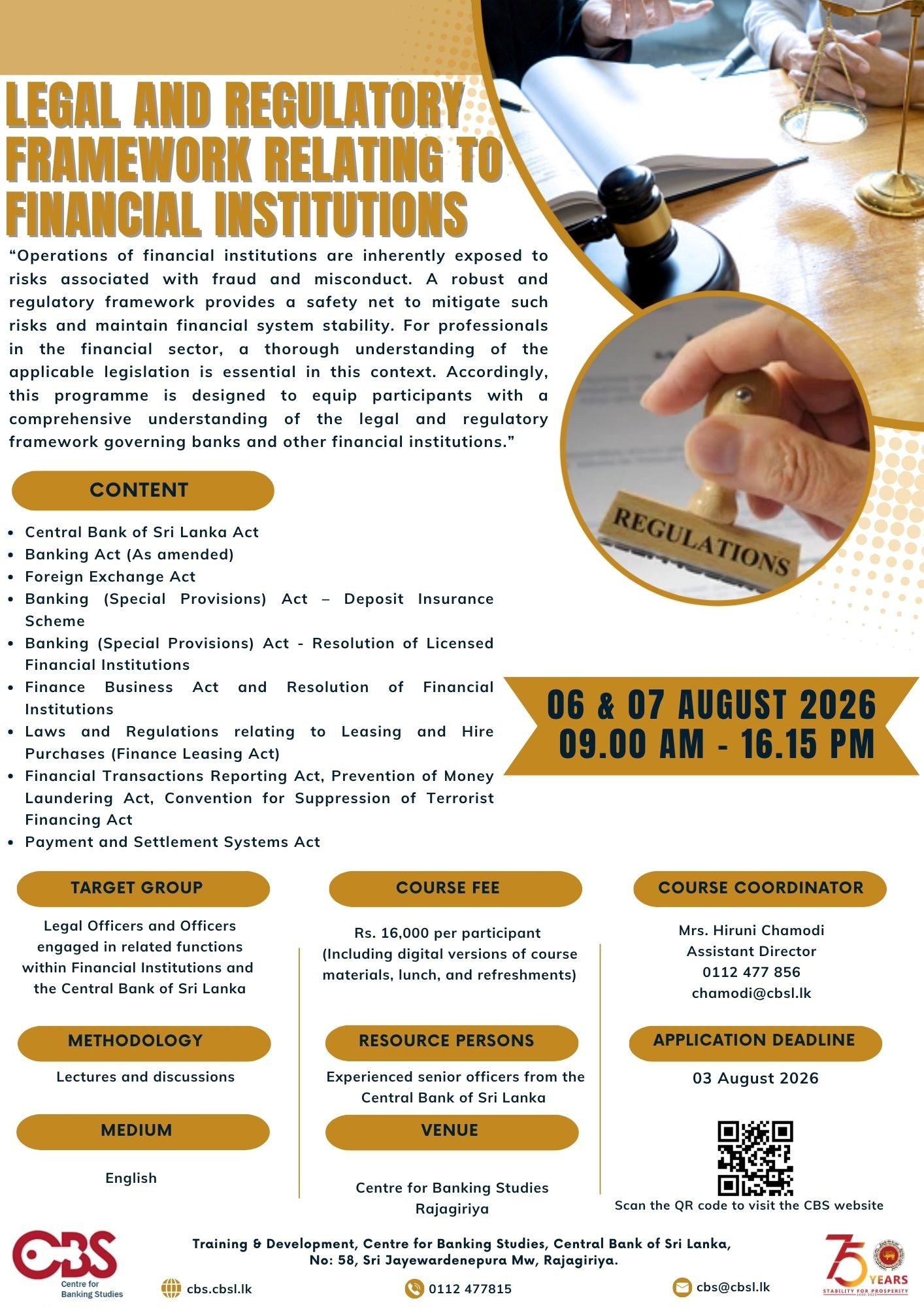 Legal and Regulatory Framework Relating to Financial Institutions - 06 & 07 August 2026
